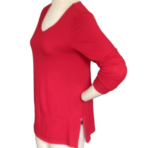 APT.9 Slub Knit V-Neck Tunic Top Side Hem Zippers/Slits Sz S Red 164B - Picture 5 of 10
